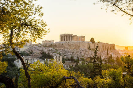 Color pick of Athens' Parthenon on the hill.